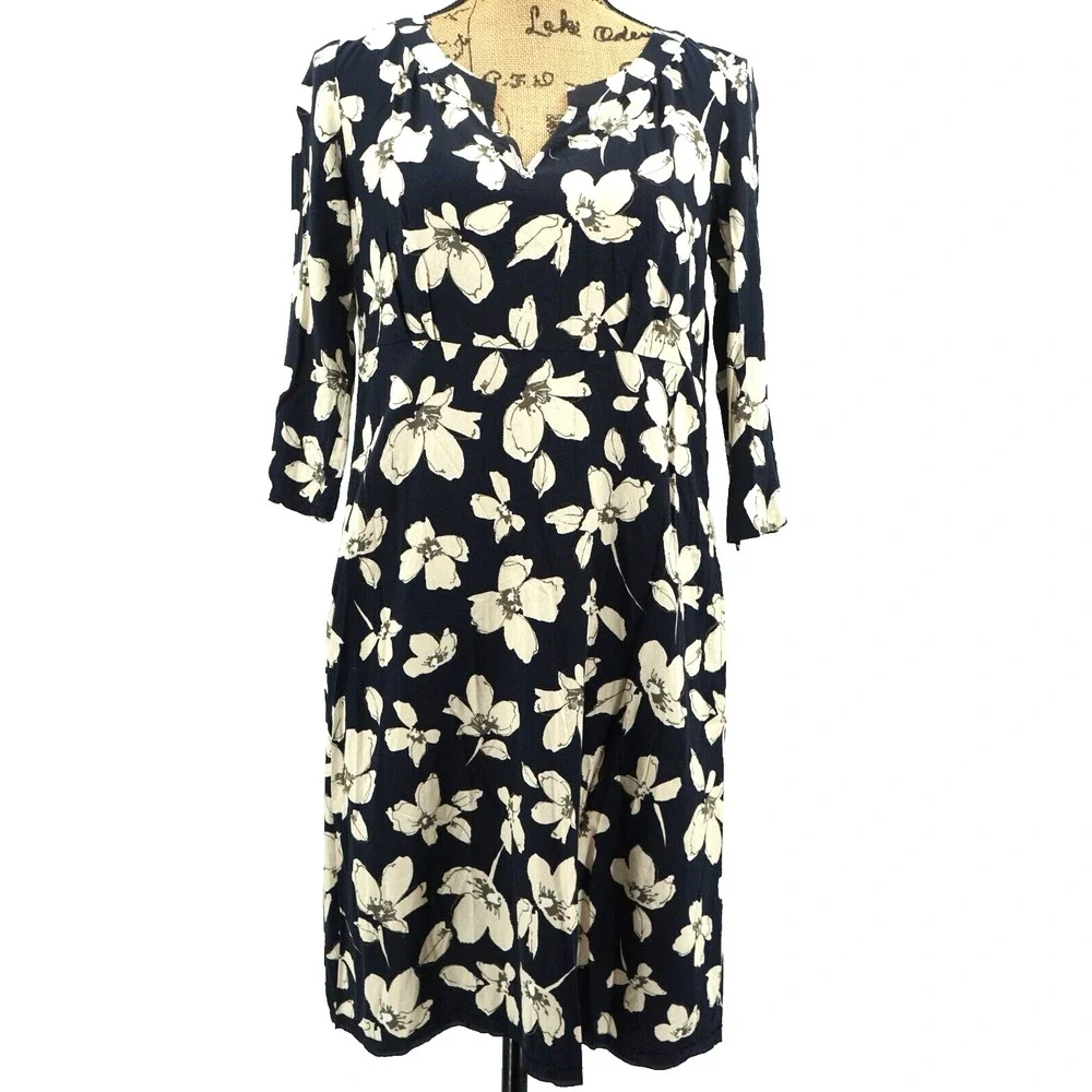 J. Jill Dress Women Extra Small XS Petite Floral Blue‎ White Pocket Zipper Side